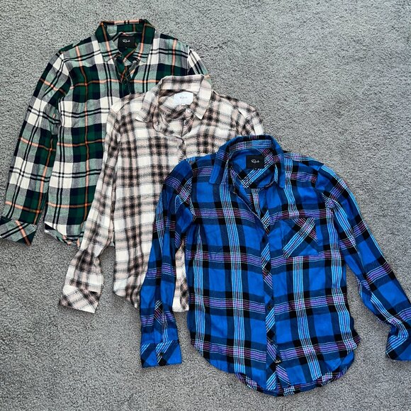 LOT OF 3 RAILS PLAID LIGHT WEIGHT FLANNEL BUTTON DOWN LONG SLEEVE SHIRTS -EUC -S - Picture 1 of 14